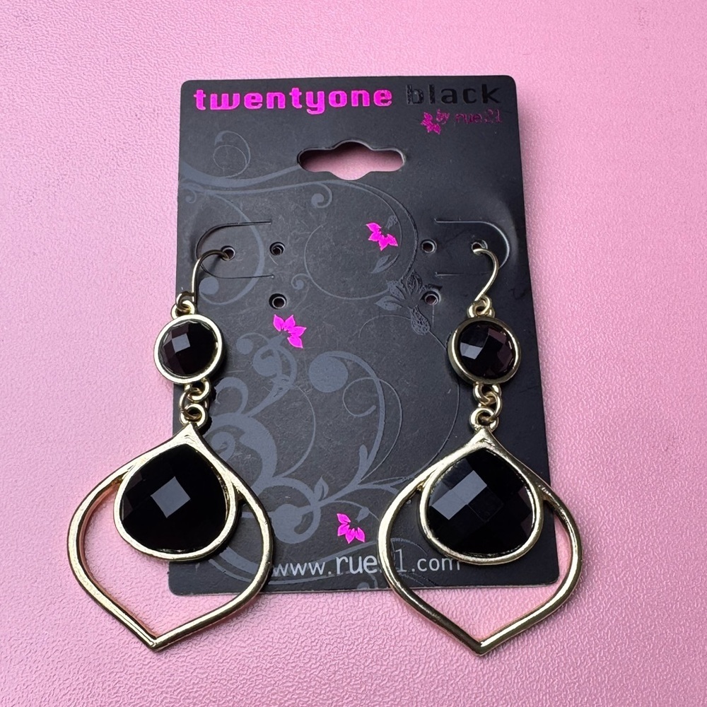Gold & Black Statement Dangle Earrings – Modern Chic, New On Card - Picture 4 of 6